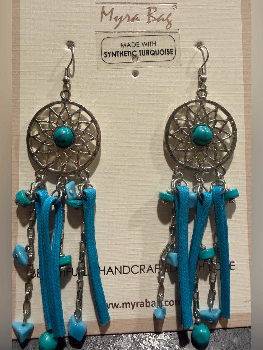Myra Bag Silver Hoop Dangle Earrings with Turquoise Accents